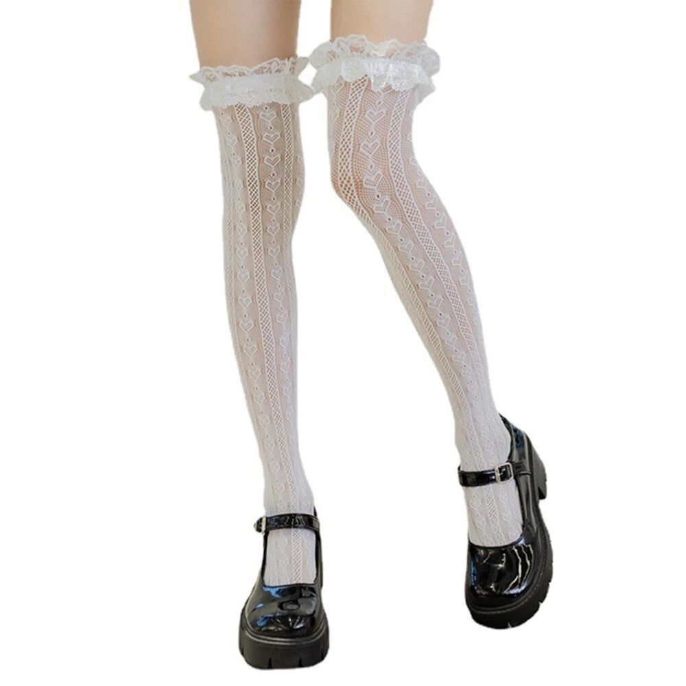 6115 Thigh High Stockings Bow, Santa Accessory Y2K Fishnet Socks